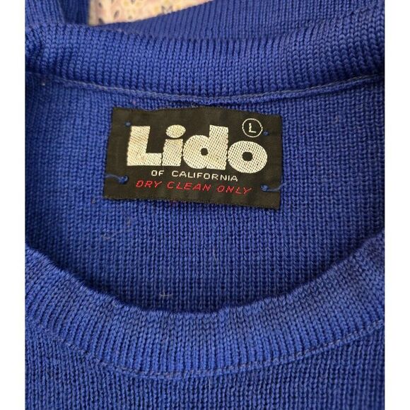 Vintage Lido Mens Blue Sweater With Rainbow Stripes L - Picture 4 of 6